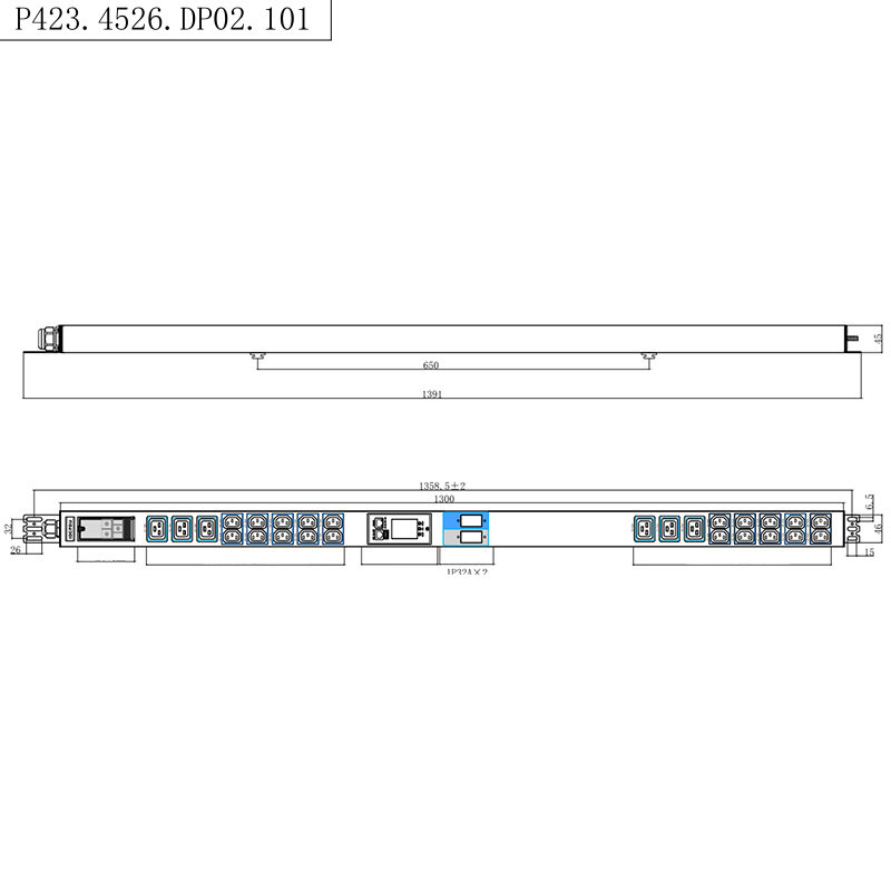 TCP/IP-älykäs teline PDU 26 -ulostulot IEC C13 /C19 1,5U nestemäinen magneettinen katkaisija pystysuora