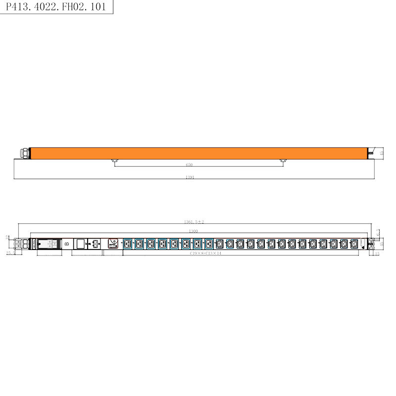 22 Pistorasiaa IEC C13 IEC C19 1,5U ylijännitesuojaus PDU Pystyasennus Hot Swappable RS485 mitattu varustettu teline PDU